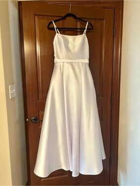 White Satin Formal Wedding or Graduation Dress w pearl jewel straps
